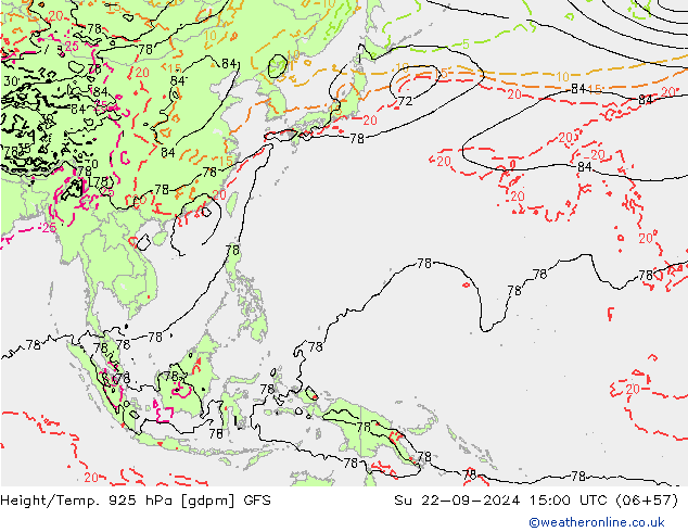 Géop./Temp. 925 hPa GFS dim 22.09.2024 15 UTC