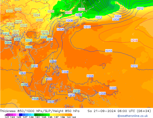 850-1000 hPa Kalınlığı GFS Cts 21.09.2024 06 UTC