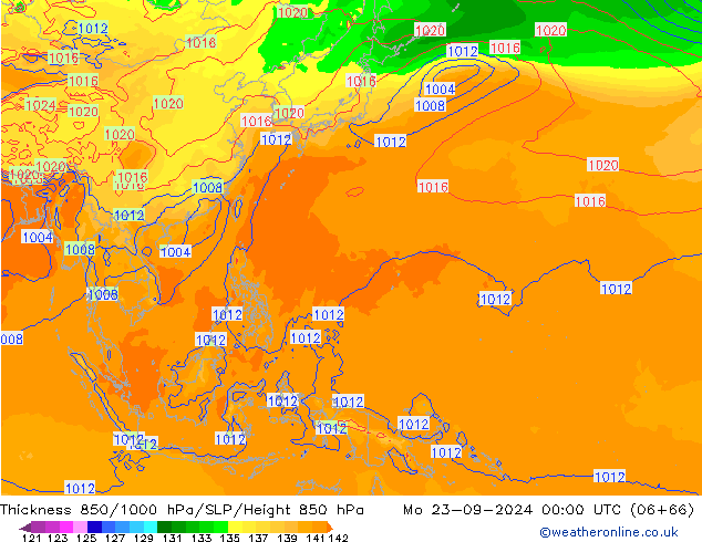 Thck 850-1000 hPa GFS lun 23.09.2024 00 UTC