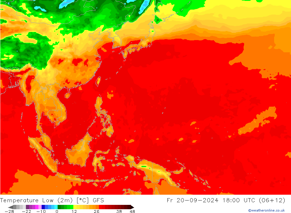 Temperature Low (2m) GFS Fr 20.09.2024 18 UTC