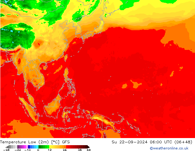 Tiefstwerte (2m) GFS So 22.09.2024 06 UTC