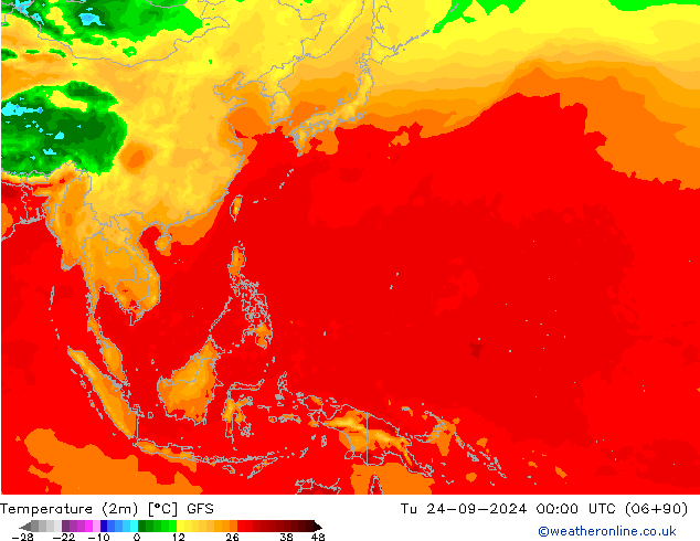 Sıcaklık Haritası (2m) GFS Sa 24.09.2024 00 UTC