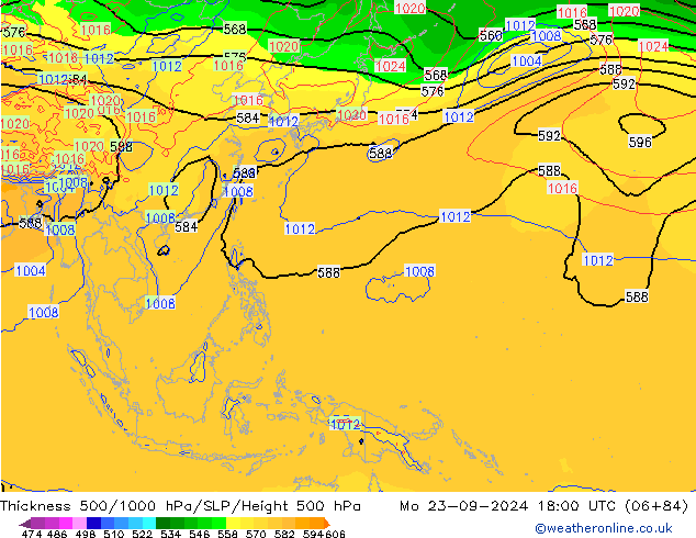 Thck 500-1000hPa GFS Mo 23.09.2024 18 UTC