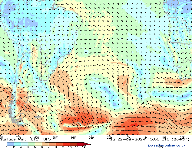 Vent 10 m (bft) GFS dim 22.09.2024 15 UTC