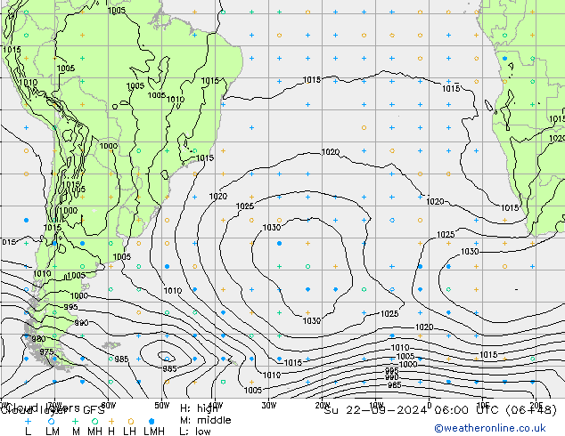 Cloud layer GFS Paz 22.09.2024 06 UTC