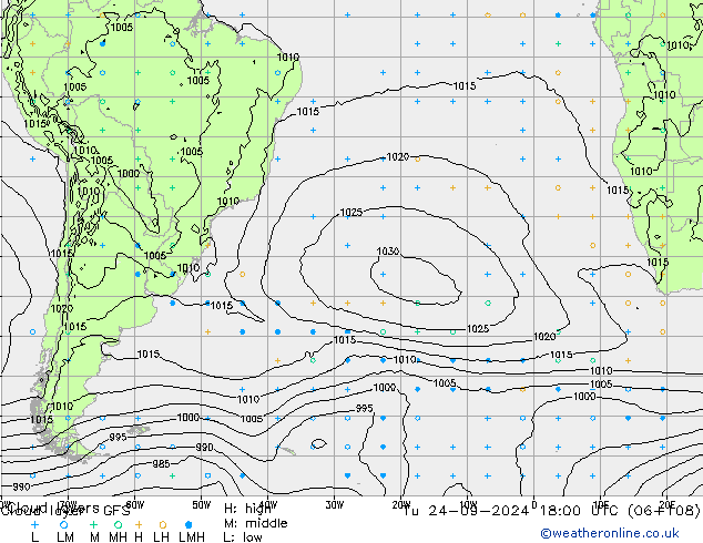 Cloud layer GFS Tu 24.09.2024 18 UTC