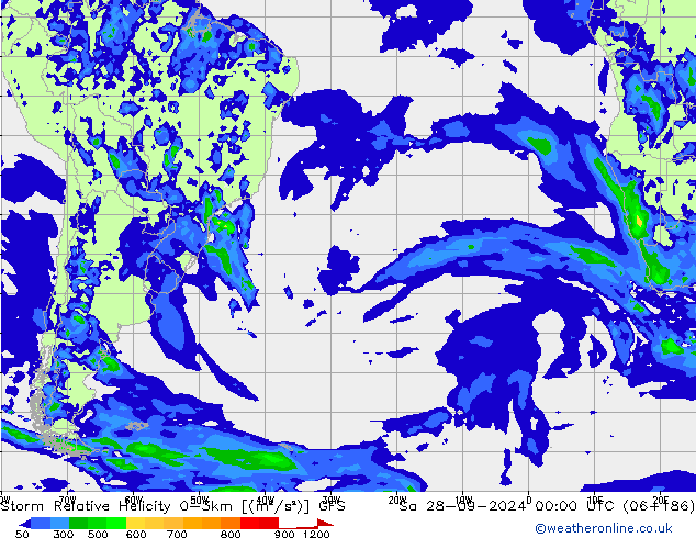 Storm Relative Helicity GFS So 28.09.2024 00 UTC