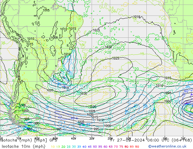 Isotachs (mph) GFS Sex 27.09.2024 06 UTC