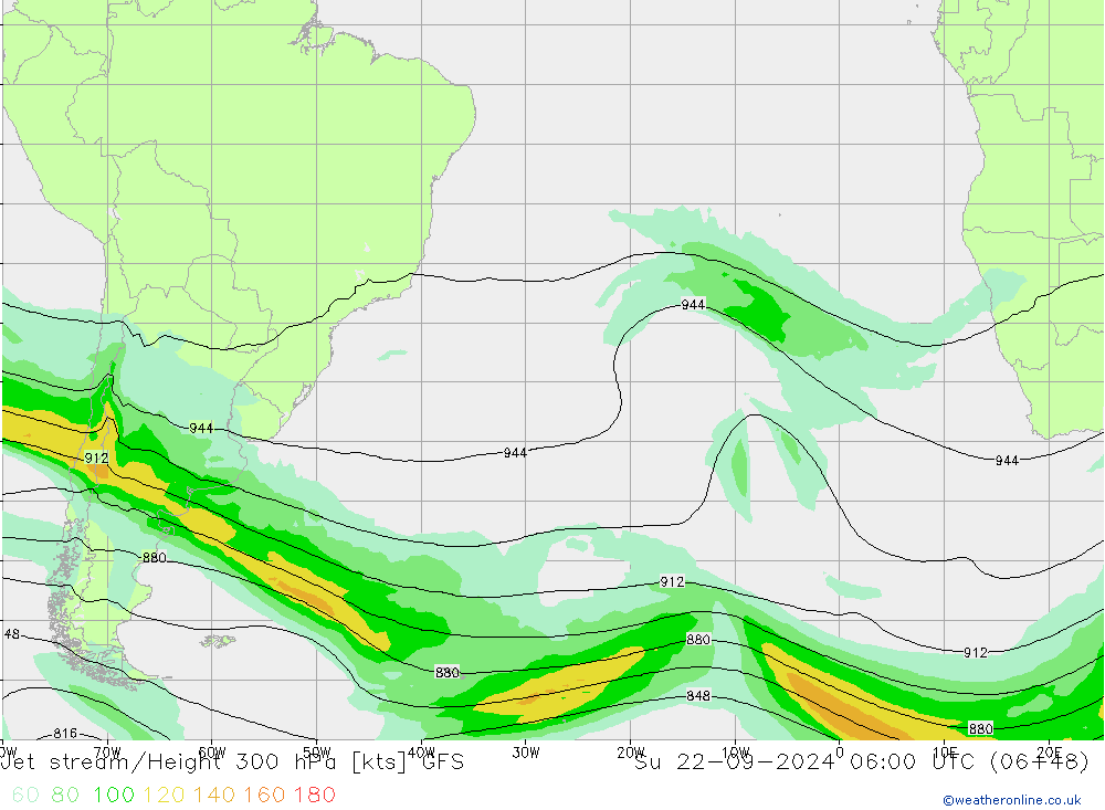 Jet stream/Height 300 hPa GFS Su 22.09.2024 06 UTC