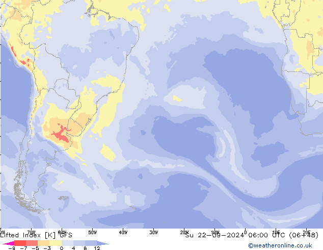 Lifted Index GFS Su 22.09.2024 06 UTC