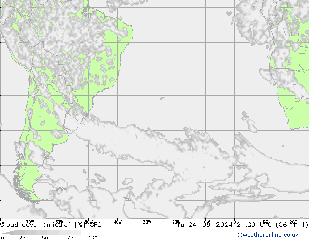 Cloud cover (middle) GFS Tu 24.09.2024 21 UTC