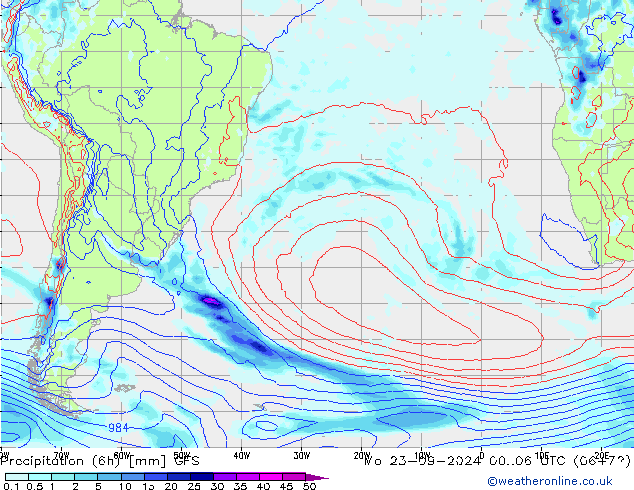 Z500/Rain (+SLP)/Z850 GFS Mo 23.09.2024 06 UTC