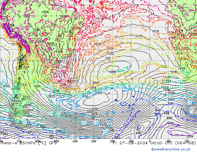 Theta-e 850hPa GFS Sex 27.09.2024 06 UTC