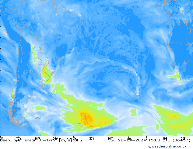 Deep layer shear (0-1km) GFS Вс 22.09.2024 15 UTC