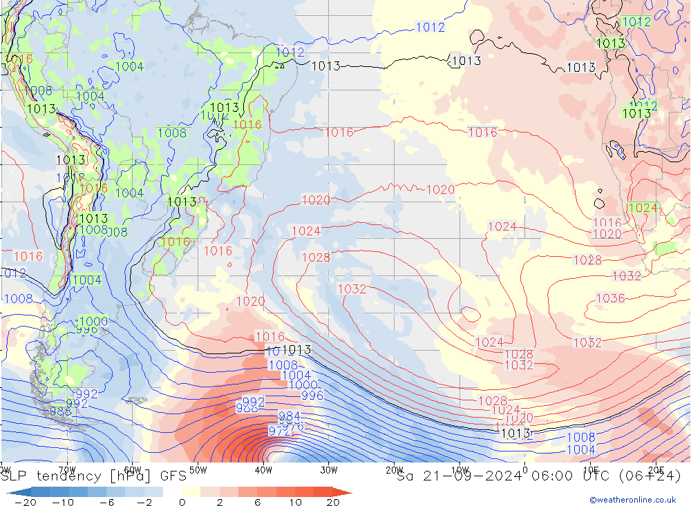 Tendance de pression  GFS sam 21.09.2024 06 UTC