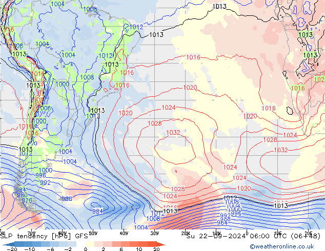 SLP tendency GFS Su 22.09.2024 06 UTC