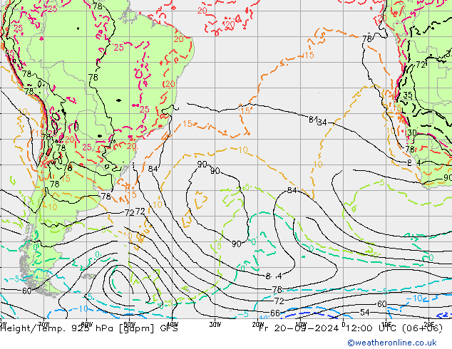 Height/Temp. 925 hPa GFS Fr 20.09.2024 12 UTC