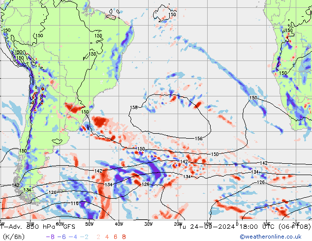 T-Adv. 850 hPa GFS Út 24.09.2024 18 UTC