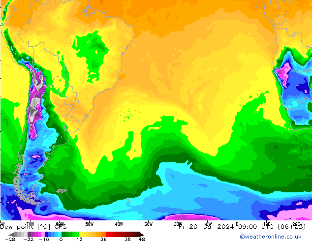 Dew point GFS Fr 20.09.2024 09 UTC