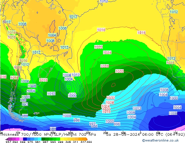 Schichtdicke 700-1000 hPa GFS Sa 28.09.2024 06 UTC