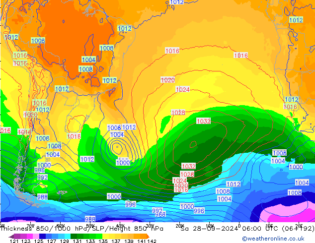 Thck 850-1000 hPa GFS Sa 28.09.2024 06 UTC