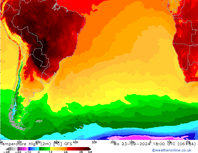 Temperatura máx. (2m) GFS lun 23.09.2024 18 UTC