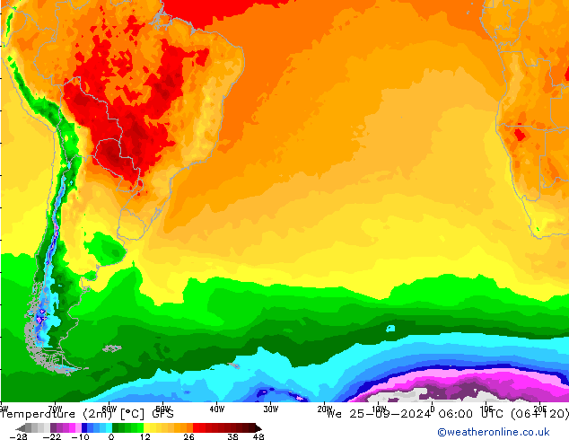 Sıcaklık Haritası (2m) GFS Çar 25.09.2024 06 UTC