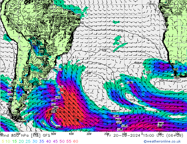 Vent 850 hPa GFS ven 20.09.2024 15 UTC