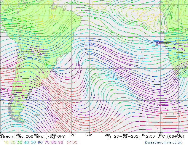 Streamlines 200 hPa GFS Fr 20.09.2024 12 UTC