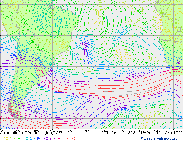 Ligne de courant 300 hPa GFS jeu 26.09.2024 18 UTC