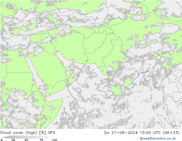 Cloud cover (high) GFS Sa 21.09.2024 15 UTC