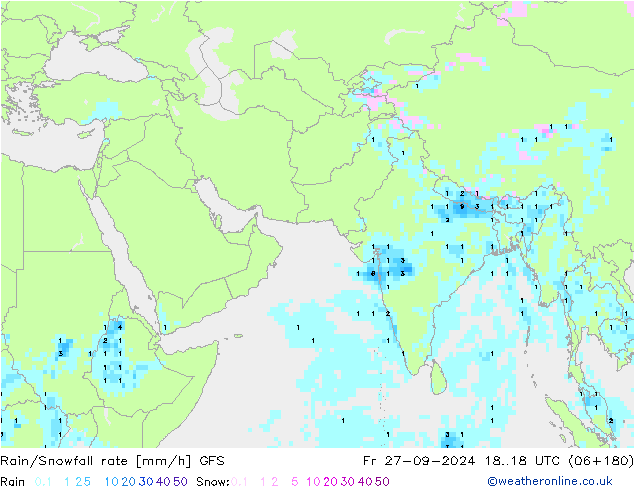 Rain/Snowfall rate GFS Fr 27.09.2024 18 UTC