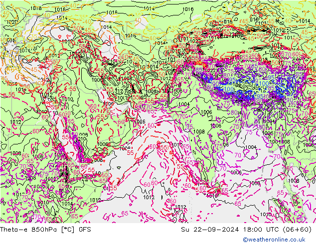 Theta-e 850hPa GFS Ne 22.09.2024 18 UTC