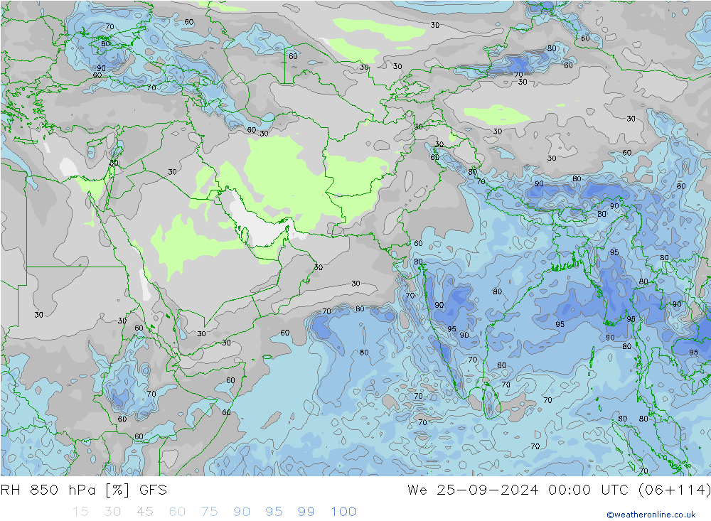 RH 850 hPa GFS St 25.09.2024 00 UTC