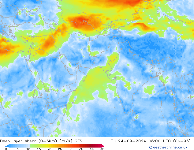 Deep layer shear (0-6km) GFS September 2024