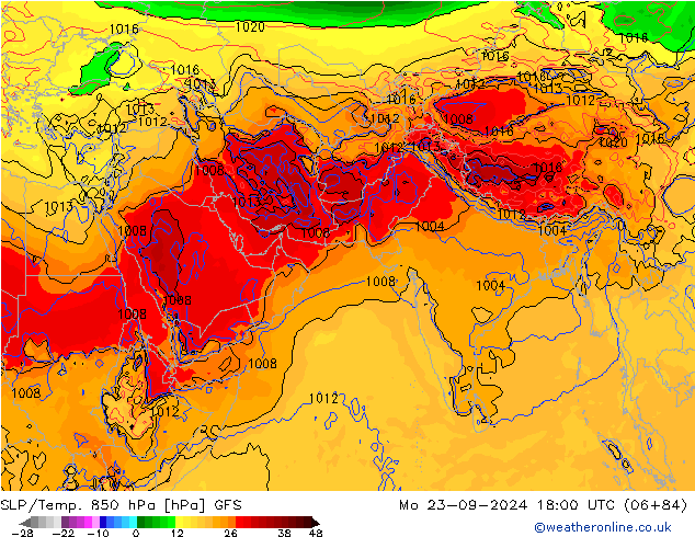 SLP/Temp. 850 hPa GFS Po 23.09.2024 18 UTC