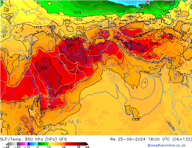 SLP/Temp. 850 hPa GFS St 25.09.2024 18 UTC