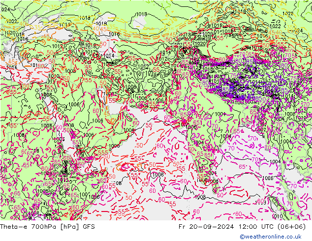 Theta-e 700hPa GFS Fr 20.09.2024 12 UTC