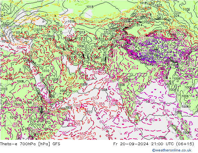 Theta-e 700hPa GFS Fr 20.09.2024 21 UTC