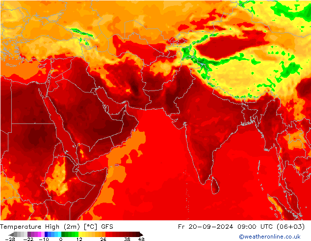 temperatura máx. (2m) GFS Sex 20.09.2024 09 UTC