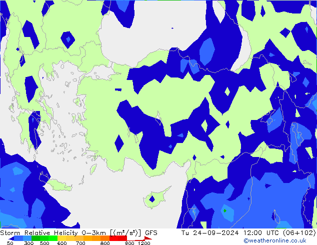 Storm Relative Helicity GFS Ter 24.09.2024 12 UTC