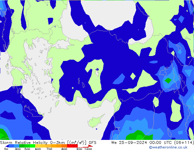 Storm Relative Helicity GFS ср 25.09.2024 00 UTC