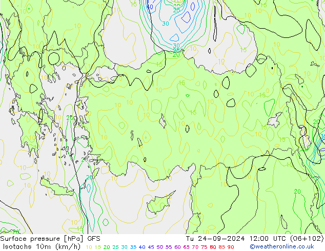 Isotachs (kph) GFS Ter 24.09.2024 12 UTC