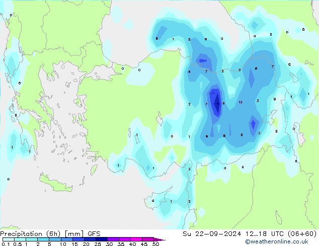 Precipitation (6h) GFS Ne 22.09.2024 18 UTC