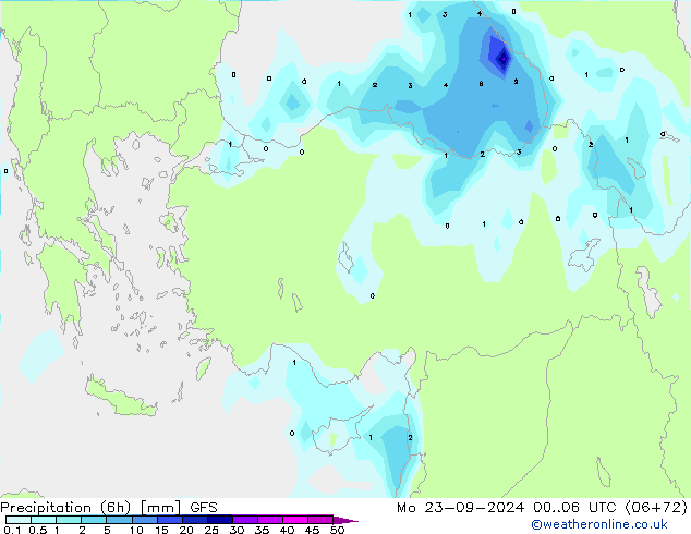 Précipitation (6h) GFS lun 23.09.2024 06 UTC