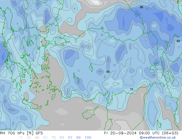 RH 700 hPa GFS Fr 20.09.2024 09 UTC