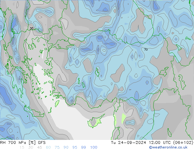 RH 700 hPa GFS Ter 24.09.2024 12 UTC