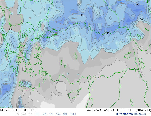 RH 850 hPa GFS mer 02.10.2024 18 UTC