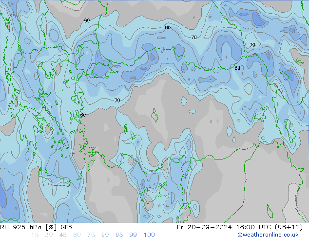 RH 925 гПа GFS пт 20.09.2024 18 UTC