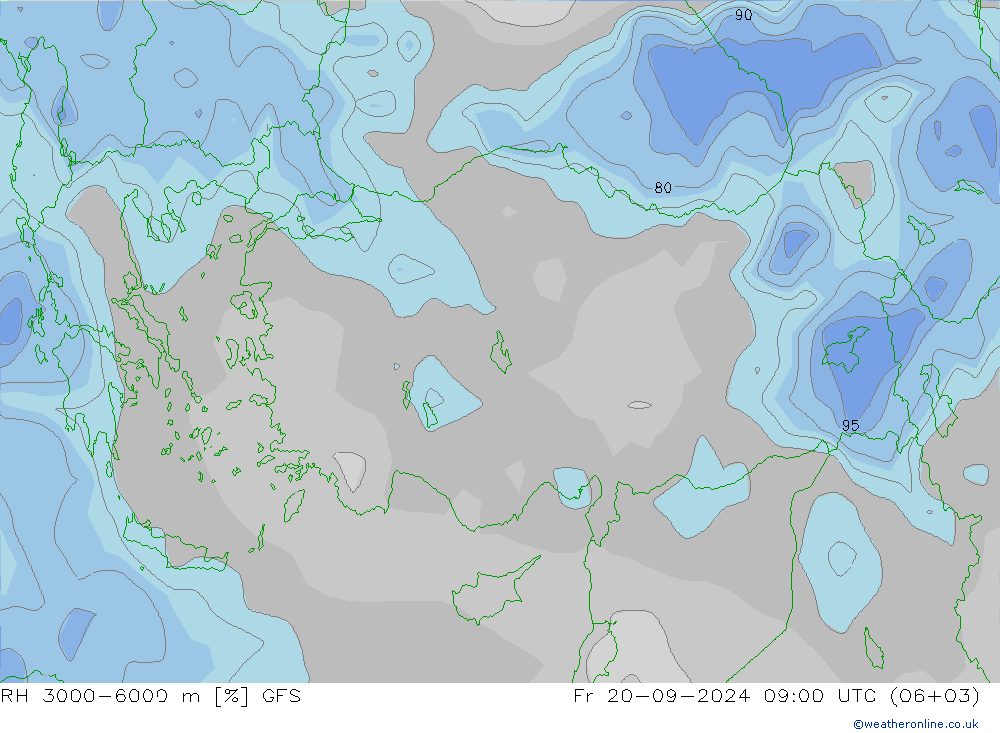 RH 3000-6000 m GFS Pá 20.09.2024 09 UTC